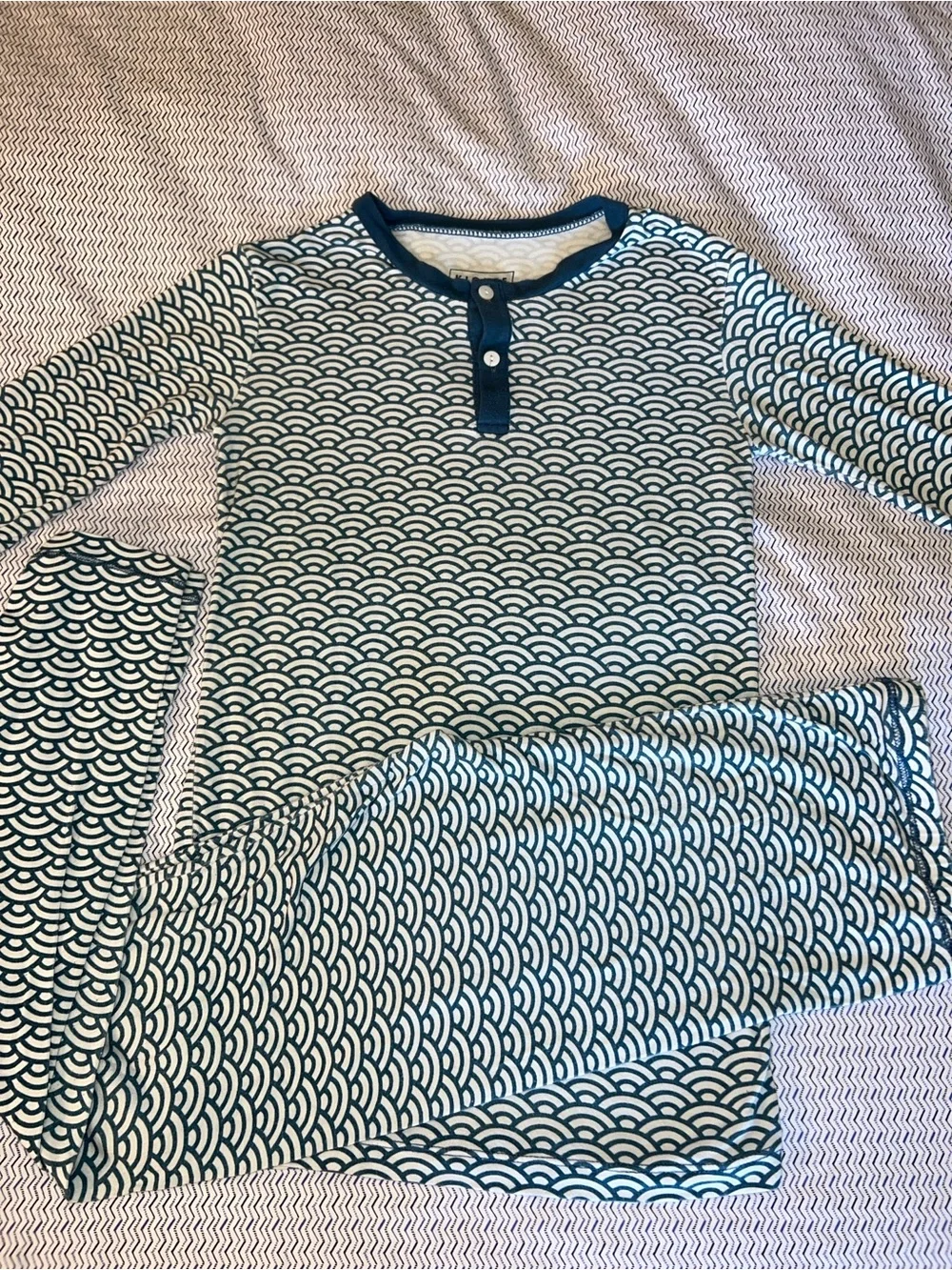 Kickee Pants Navy and White Wave Print Pajama Set
